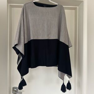 Ann Taylor Gray and Navy Blue Poncho Blouse